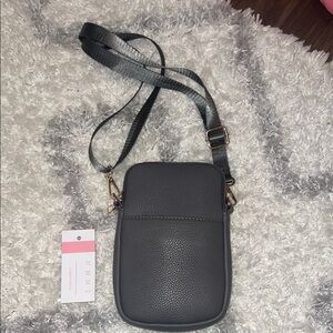 UNNI Charcoal Leather Crossbody Bag with Adjustable Strap